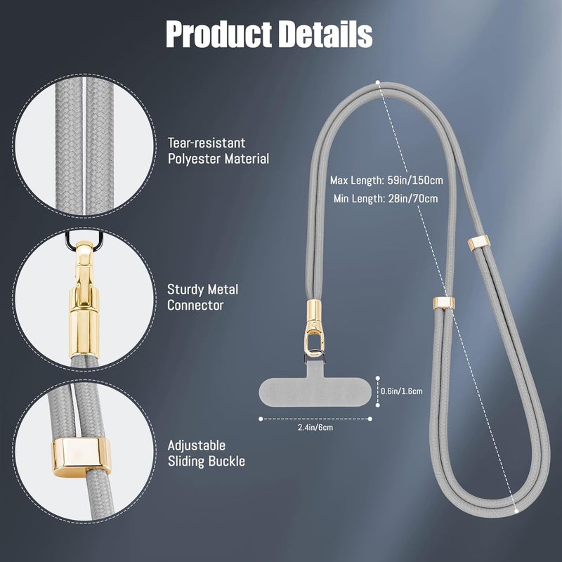 Dadanism Phone Lanyard 2 Pack, 2x Adjustable Crossbody Phone Strap, 2x Tether Tab, Anti-theft Universal Cellphone Multifuctional Patch Lanyards for iPhone & Most Smartphones, Black + Silver Gray - Image 5